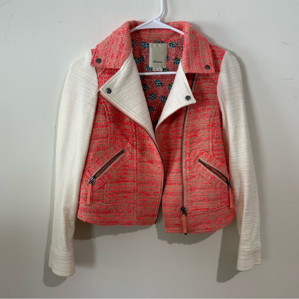 Anthropologie Elevenses Blushed Tweed Moto Jacket | Size 0P